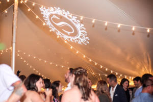 Rochester DJ | Back Yard Tent Weddings | Custom Tent Ceiling Monogram